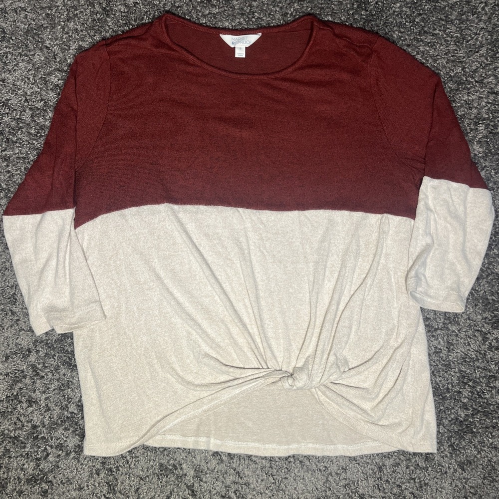 Market &Spruce Red‎ Cream Three-Quarter Sleeve TwistFront Extra Large  Top